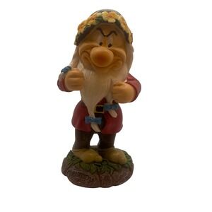 Walt Disney Grumpy Resin Garden Statue 8" Seven Dwarfs With Flowers